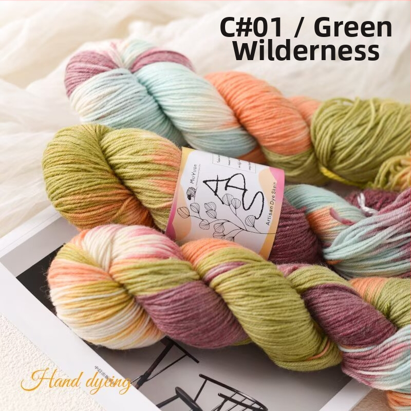 Háčiková priadza, skein, ring-spun, ručne farbená vlna na ručné pletenie