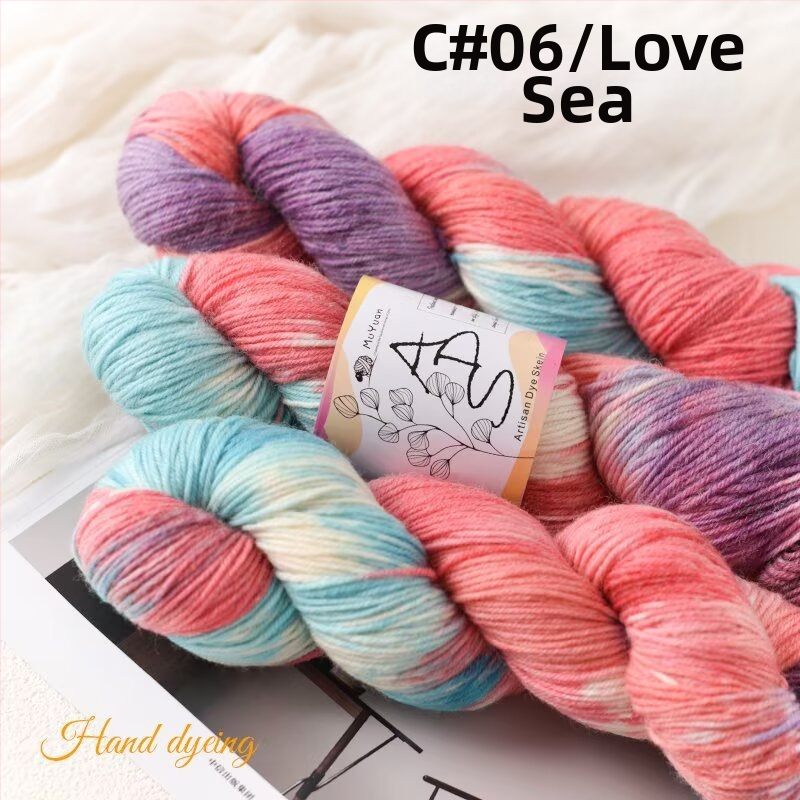 Háčiková priadza, skein, ring-spun, ručne farbená vlna na ručné pletenie