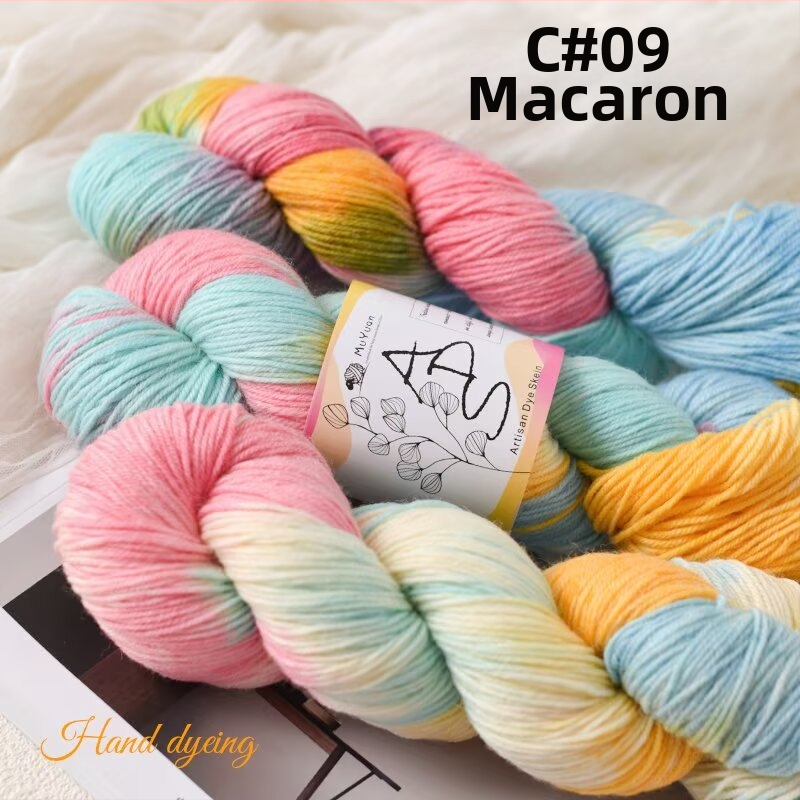 Háčiková priadza, skein, ring-spun, ručne farbená vlna na ručné pletenie