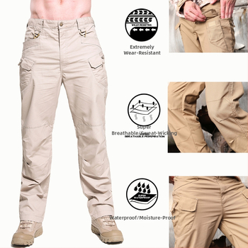 Nohavice pre muža na vonkajšie použitie: kockovaný vzor, bavlnená zmes, podšívka z bavlny, rýchloschnúce, voľný rovný strih