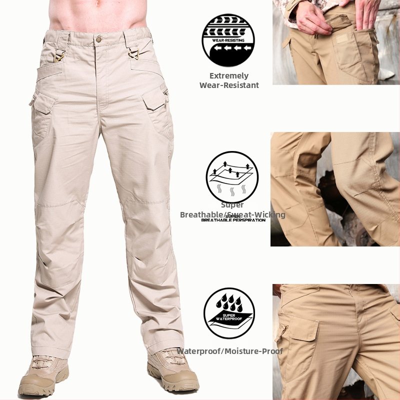 Nohavice pre muža na vonkajšie použitie: kockovaný vzor, bavlnená zmes, podšívka z bavlny, rýchloschnúce, voľný rovný strih