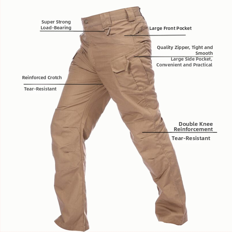 Nohavice pre muža na vonkajšie použitie: kockovaný vzor, bavlnená zmes, podšívka z bavlny, rýchloschnúce, voľný rovný strih