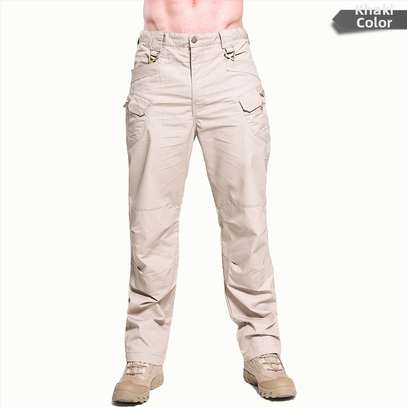 Nohavice pre muža na vonkajšie použitie: kockovaný vzor, bavlnená zmes, podšívka z bavlny, rýchloschnúce, voľný rovný strih