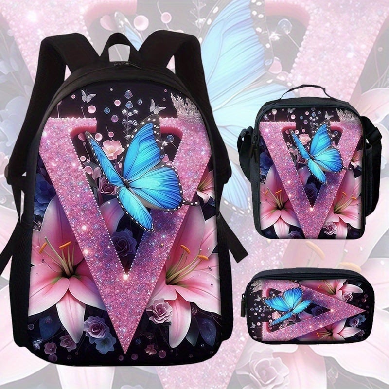 Školský batoh s motívom motýľa a kvetov (Veľká kapacita; Materiál: Oxford látka; Vzor: Anime Cartoon; Nepremokavý; Ochrana chrbtice)