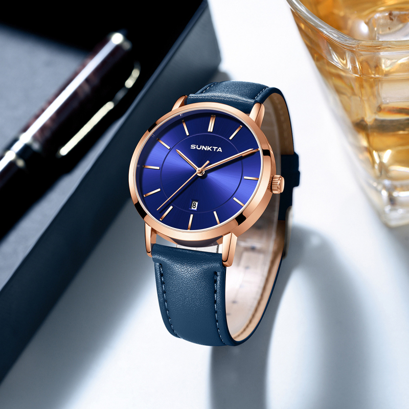 Pánske hodinky SUNKTA ST6720 s kalendárom, quartz pohyb, vodotesnosť 30M, kožený remienok, minerálne tvrdené sklo