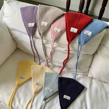 Ženský zimný dvojdielny set šálu a čiapky, pletený, jednofarebný, ochrana uší