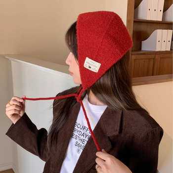 Ženský zimný dvojdielny set šálu a čiapky, pletený, jednofarebný, ochrana uší