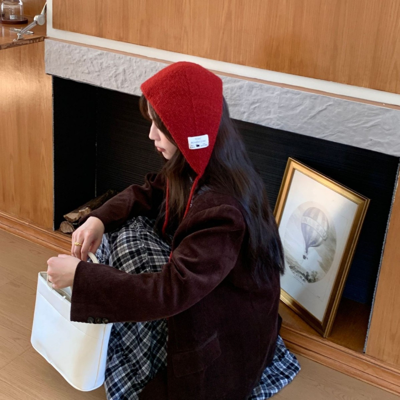 Ženský zimný dvojdielny set šálu a čiapky, pletený, jednofarebný, ochrana uší