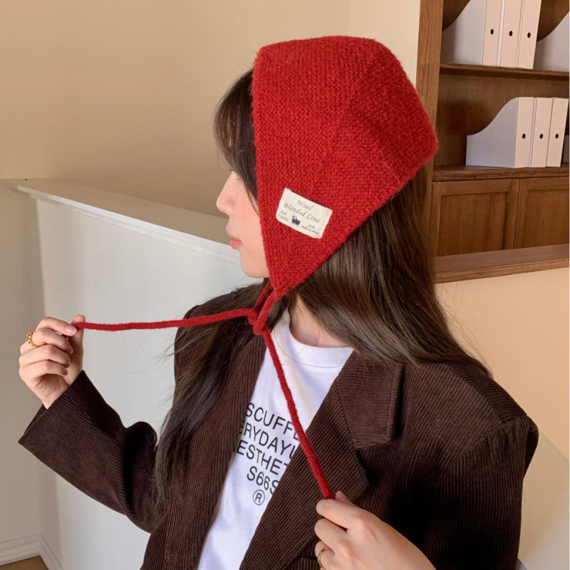 Ženský zimný dvojdielny set šálu a čiapky, pletený, jednofarebný, ochrana uší