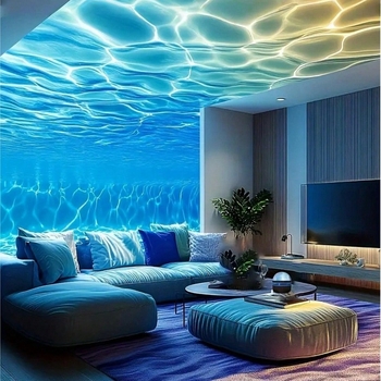 Q6 Projekčná Lampa s Hviezdnou Oblohou a Vzorom Vodných Vĺn — Stolná Romantická Nočná Lampa, Atmosféra so Severným Svetlom, Vstavaná Batéria