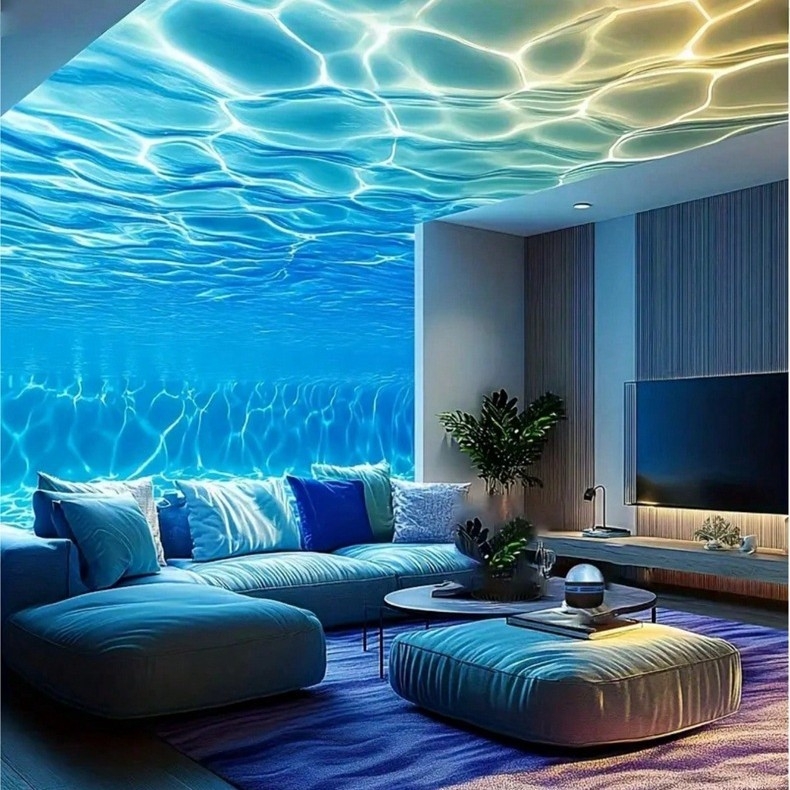 Q6 Projekčná Lampa s Hviezdnou Oblohou a Vzorom Vodných Vĺn — Stolná Romantická Nočná Lampa, Atmosféra so Severným Svetlom, Vstavaná Batéria