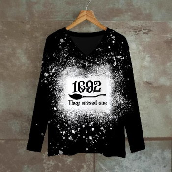 Majica s dugim rukavima s 3D printom, labav kroj, V-izrez, obična duljina, poliester (70–80% glavne tkanine), jesen 2024