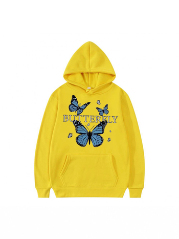 Kapuća džemper s motivom leptira, unisex, opuštenog kroja, dugi rukavi, V-izrez, poliester
