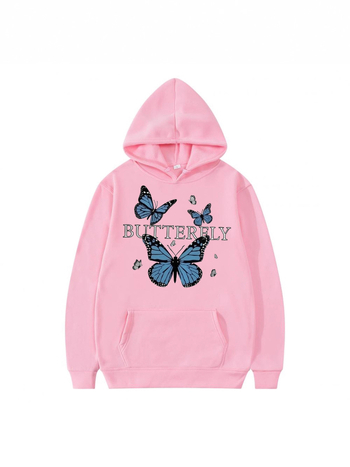 Kapuća džemper s motivom leptira, unisex, opuštenog kroja, dugi rukavi, V-izrez, poliester