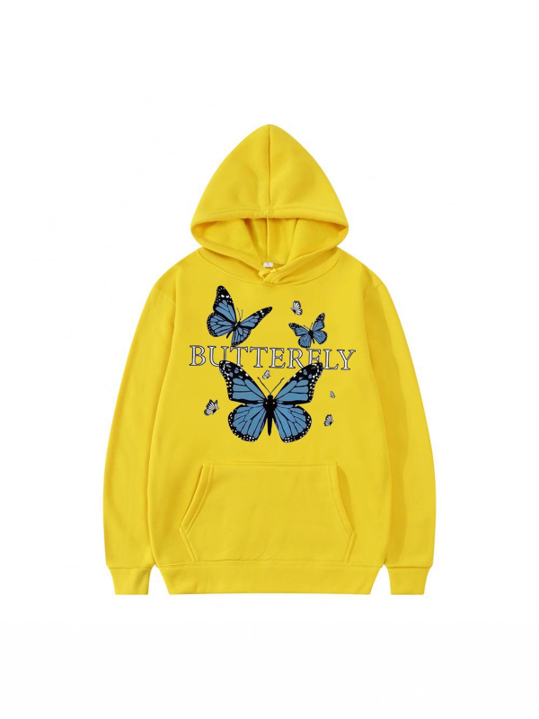 Kapuća džemper s motivom leptira, unisex, opuštenog kroja, dugi rukavi, V-izrez, poliester