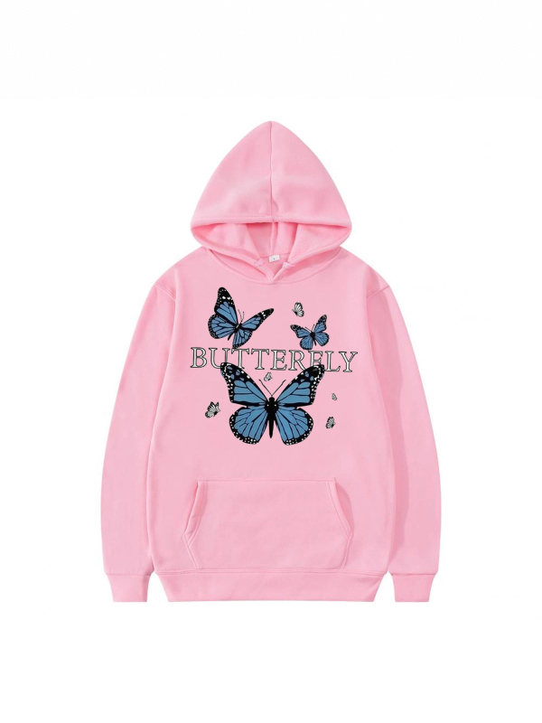 Kapuća džemper s motivom leptira, unisex, opuštenog kroja, dugi rukavi, V-izrez, poliester