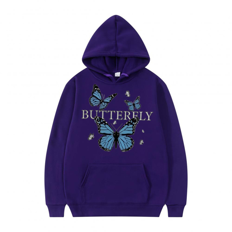 Kapuća džemper s motivom leptira, unisex, opuštenog kroja, dugi rukavi, V-izrez, poliester