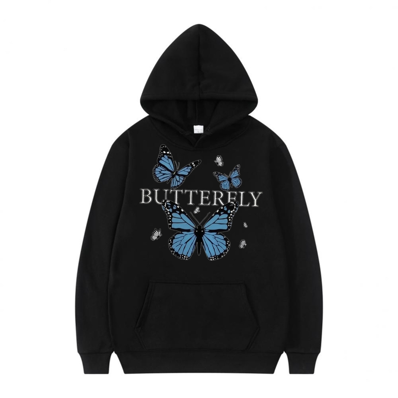 Kapuća džemper s motivom leptira, unisex, opuštenog kroja, dugi rukavi, V-izrez, poliester