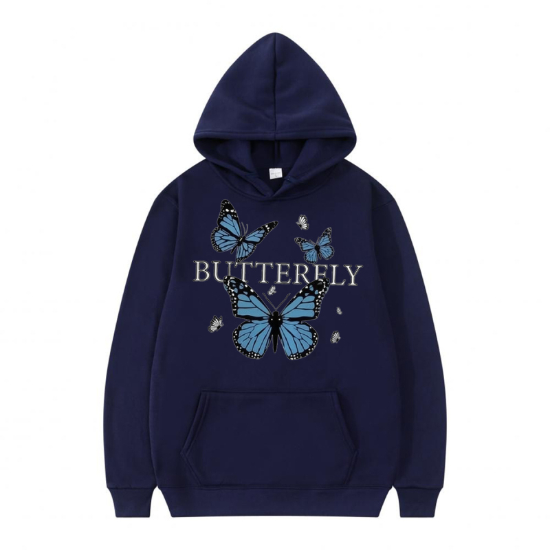 Kapuća džemper s motivom leptira, unisex, opuštenog kroja, dugi rukavi, V-izrez, poliester