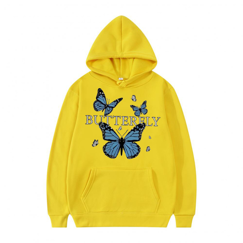 Kapuća džemper s motivom leptira, unisex, opuštenog kroja, dugi rukavi, V-izrez, poliester