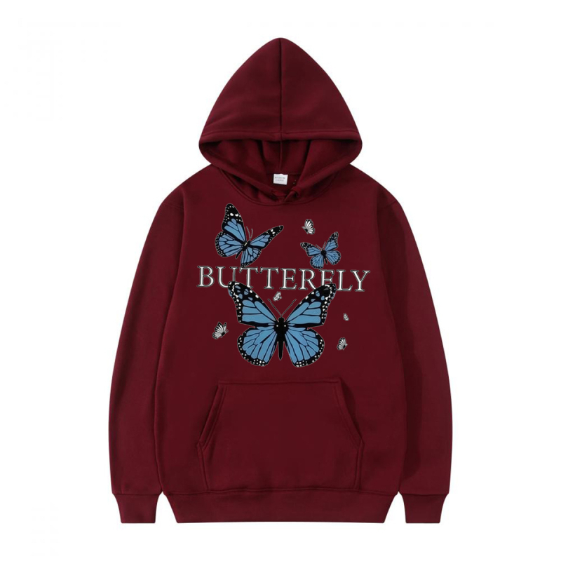 Kapuća džemper s motivom leptira, unisex, opuštenog kroja, dugi rukavi, V-izrez, poliester