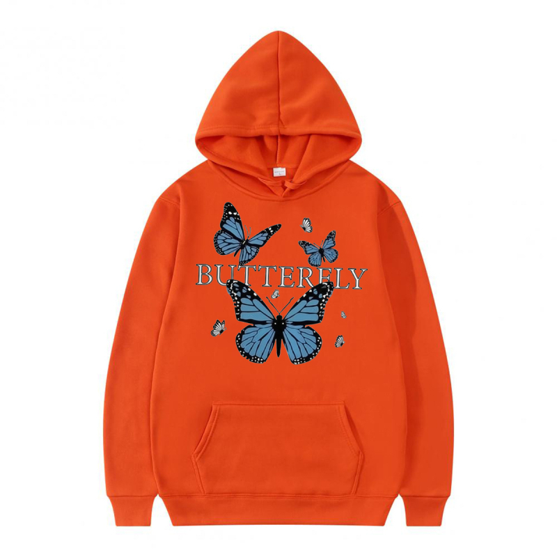 Kapuća džemper s motivom leptira, unisex, opuštenog kroja, dugi rukavi, V-izrez, poliester