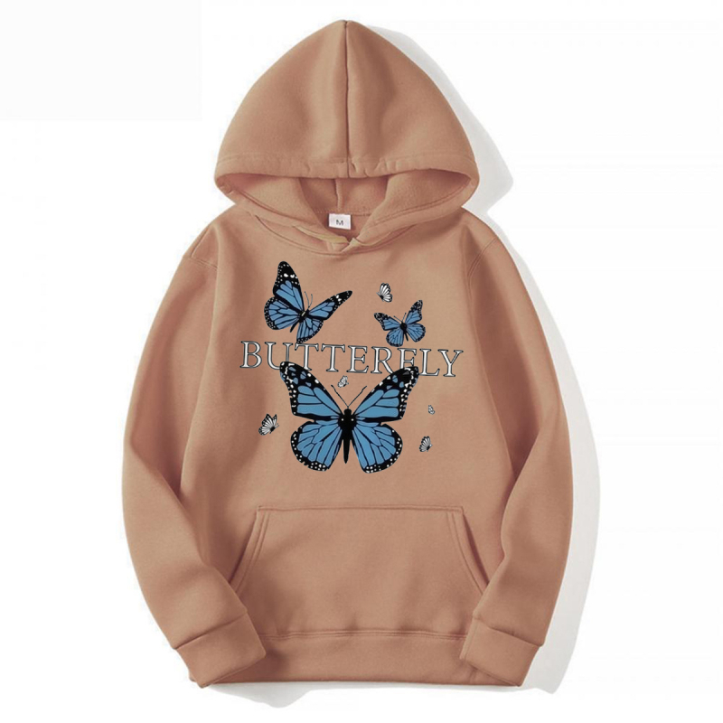 Kapuća džemper s motivom leptira, unisex, opuštenog kroja, dugi rukavi, V-izrez, poliester