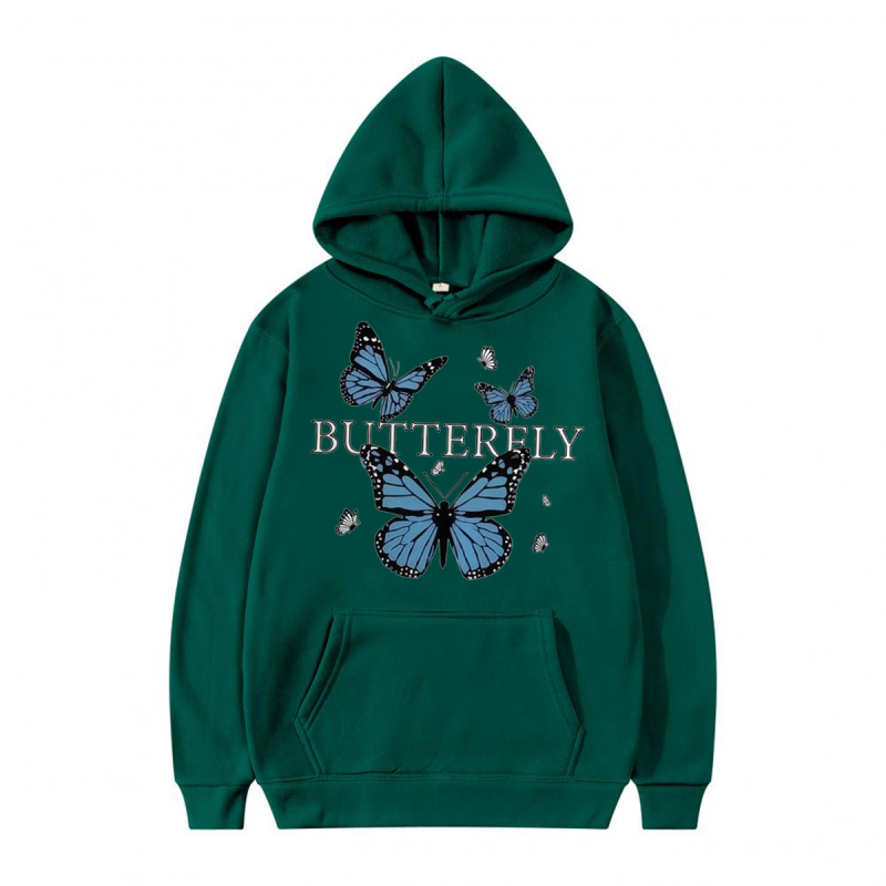Kapuća džemper s motivom leptira, unisex, opuštenog kroja, dugi rukavi, V-izrez, poliester