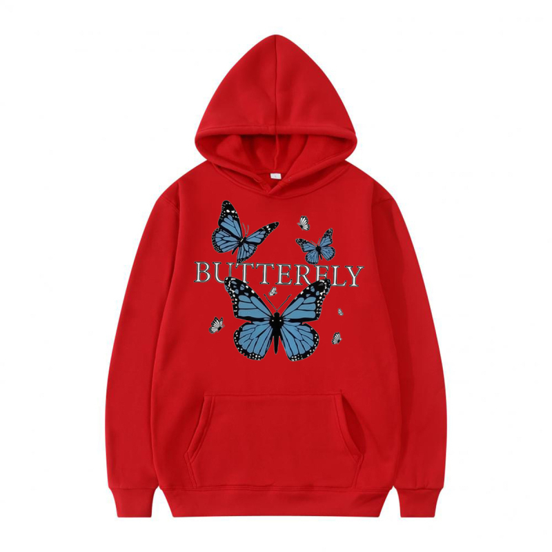 Kapuća džemper s motivom leptira, unisex, opuštenog kroja, dugi rukavi, V-izrez, poliester