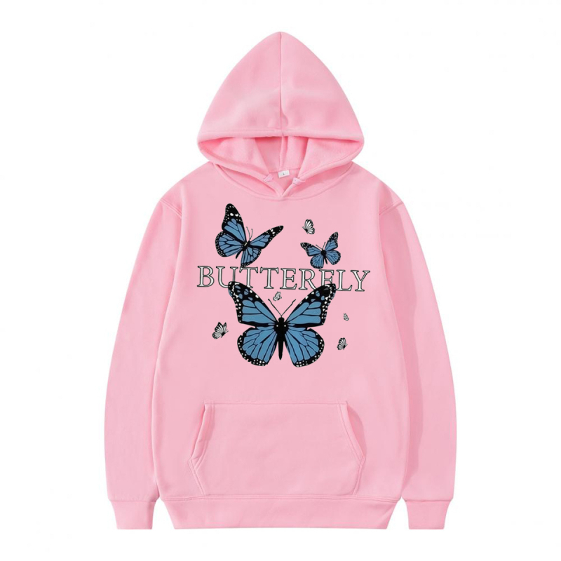 Kapuća džemper s motivom leptira, unisex, opuštenog kroja, dugi rukavi, V-izrez, poliester