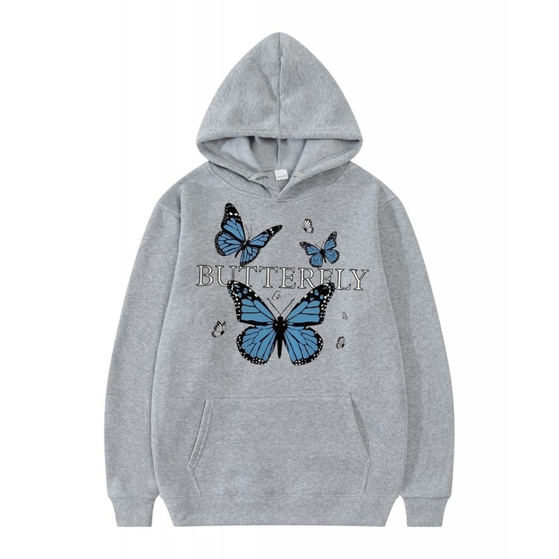 Kapuća džemper s motivom leptira, unisex, opuštenog kroja, dugi rukavi, V-izrez, poliester