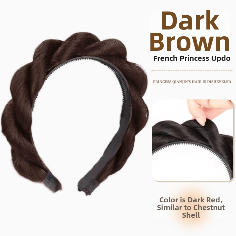 Perucă cu bandă pentru cap, împletitură în cinci șuvițe în formă de coastă de pește, lată și groasă, fibre rezistente la temperatură, lungime medie spre lungă, acoperă firele albe