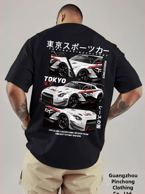Muška Tokyo Racing grafička majica - japanski retro stil, okrugli izrez, kratki rukav, pamuk 96%+
