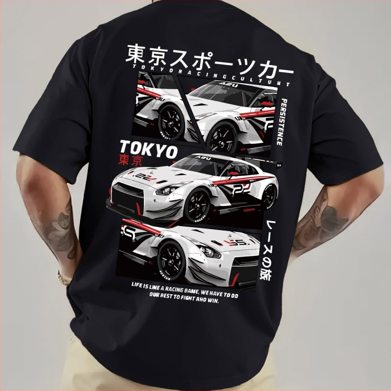 Muška Tokyo Racing grafička majica - japanski retro stil, okrugli izrez, kratki rukav, pamuk 96%+
