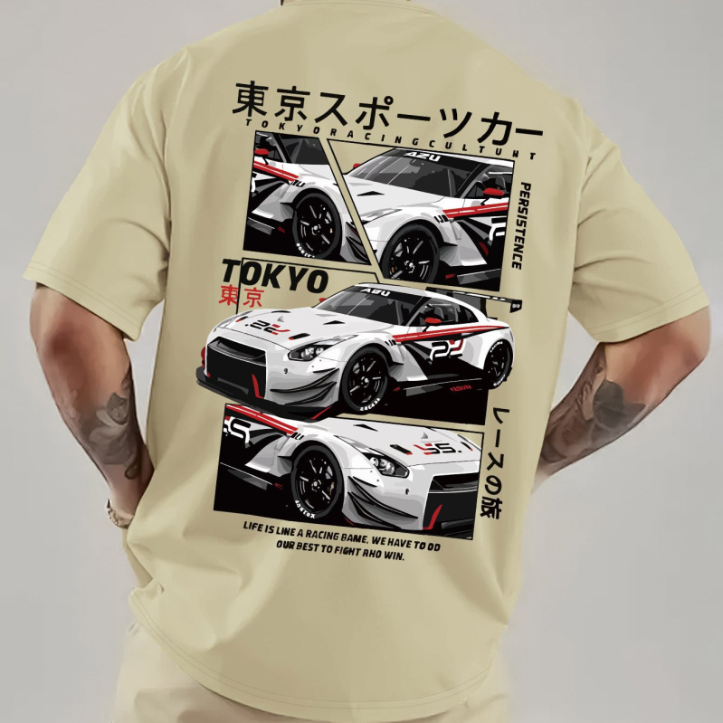 Muška Tokyo Racing grafička majica - japanski retro stil, okrugli izrez, kratki rukav, pamuk 96%+
