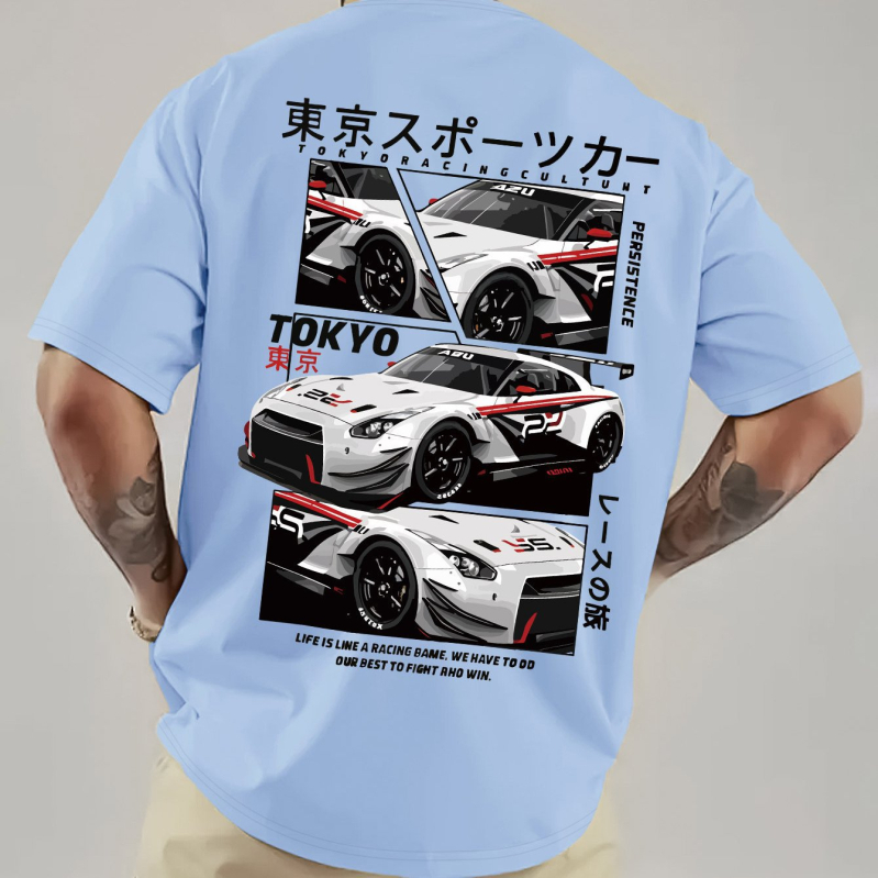 Muška Tokyo Racing grafička majica - japanski retro stil, okrugli izrez, kratki rukav, pamuk 96%+