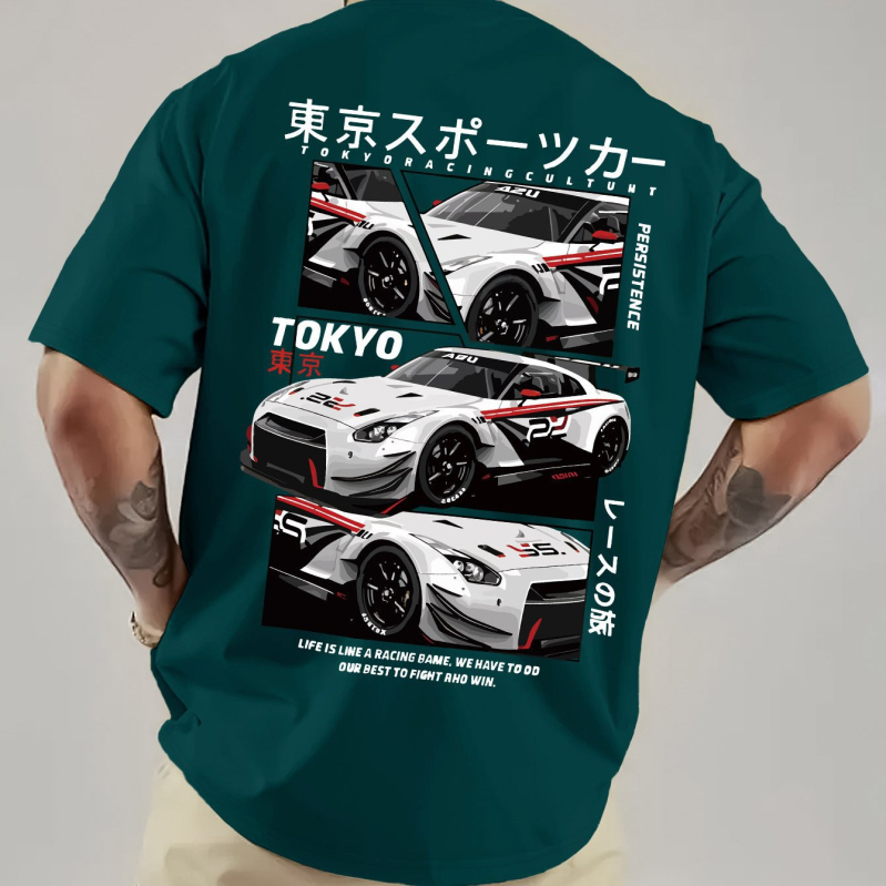 Muška Tokyo Racing grafička majica - japanski retro stil, okrugli izrez, kratki rukav, pamuk 96%+