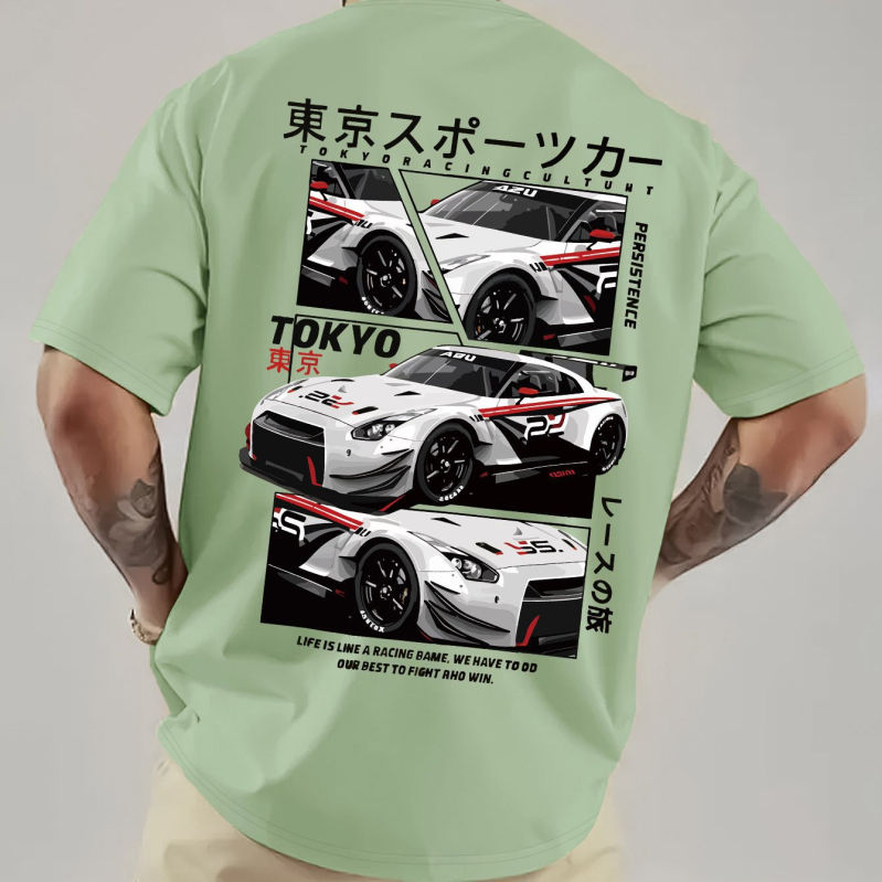 Muška Tokyo Racing grafička majica - japanski retro stil, okrugli izrez, kratki rukav, pamuk 96%+