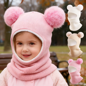 Pletená detská čiapka s ochranou uší a kapucňou, zimná akryl, s pom-pom, pre deti od 6 mesiacov do 6 rokov