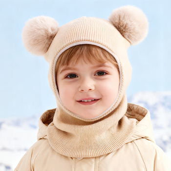 Pletená detská čiapka s ochranou uší a kapucňou, zimná akryl, s pom-pom, pre deti od 6 mesiacov do 6 rokov