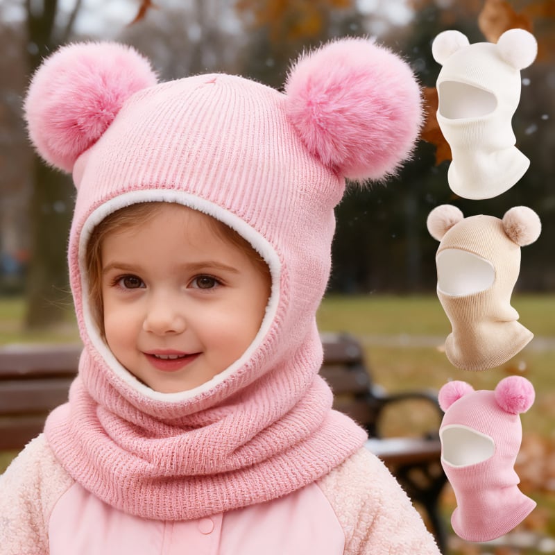 Pletená detská čiapka s ochranou uší a kapucňou, zimná akryl, s pom-pom, pre deti od 6 mesiacov do 6 rokov