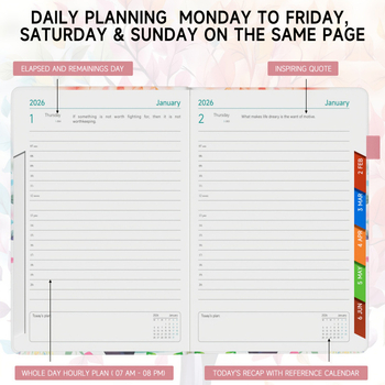 Elegantný kvetinový plánovač A5 poznámkový blok — prispôsobiteľný; Rok 2026; Materiály: Kraftpapier, PVC nálepka, zrkadlová nálepka; Číslo produktu jd601101378798178