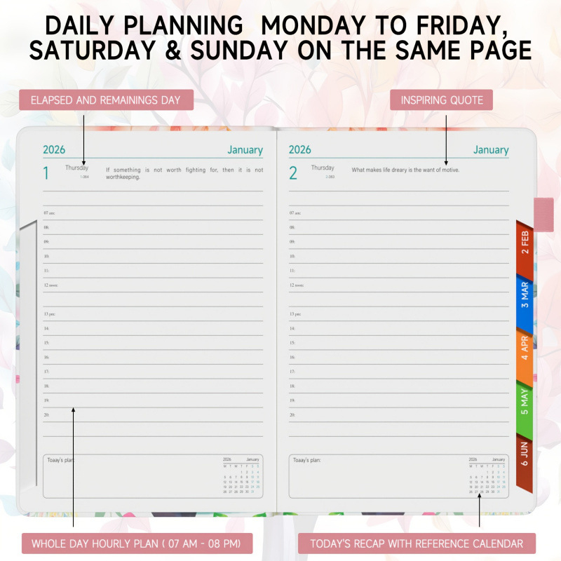 Elegantný kvetinový plánovač A5 poznámkový blok — prispôsobiteľný; Rok 2026; Materiály: Kraftpapier, PVC nálepka, zrkadlová nálepka; Číslo produktu jd601101378798178