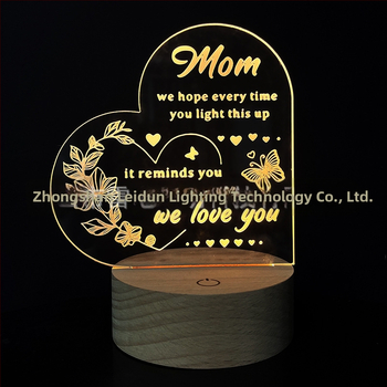 3D nočná lampa srdca z akrylu, sieťové napájanie, akrylový tienidlo, napätie ≤ 36V