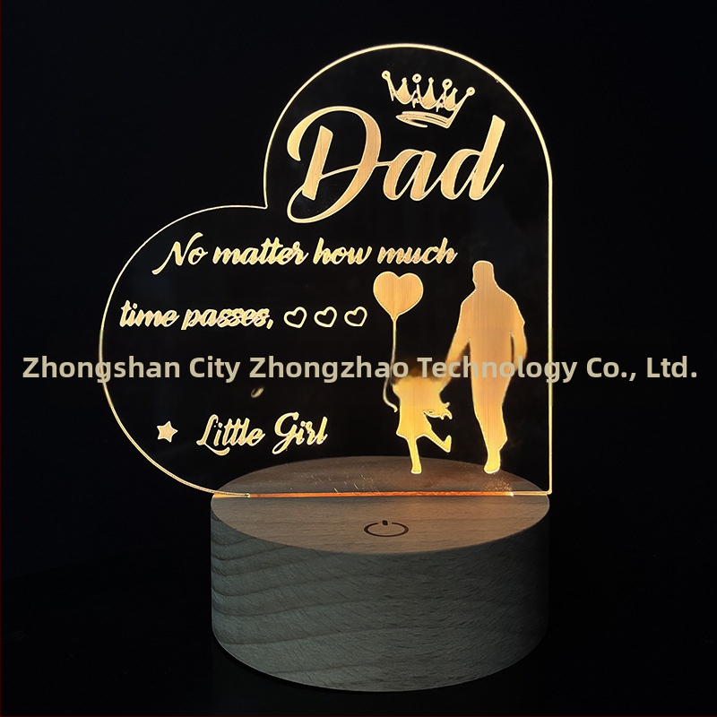 3D nočná lampa srdca z akrylu, sieťové napájanie, akrylový tienidlo, napätie ≤ 36V