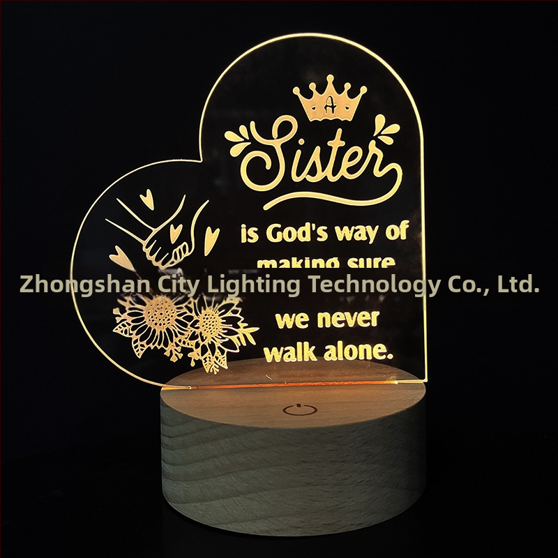 3D nočná lampa srdca z akrylu, sieťové napájanie, akrylový tienidlo, napätie ≤ 36V