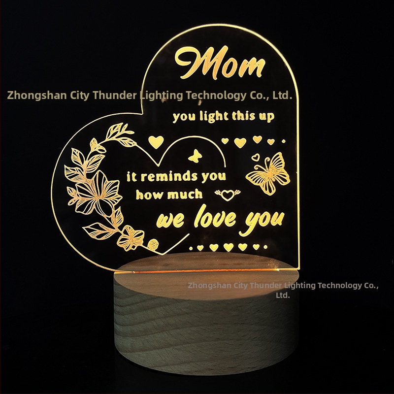 3D nočná lampa srdca z akrylu, sieťové napájanie, akrylový tienidlo, napätie ≤ 36V