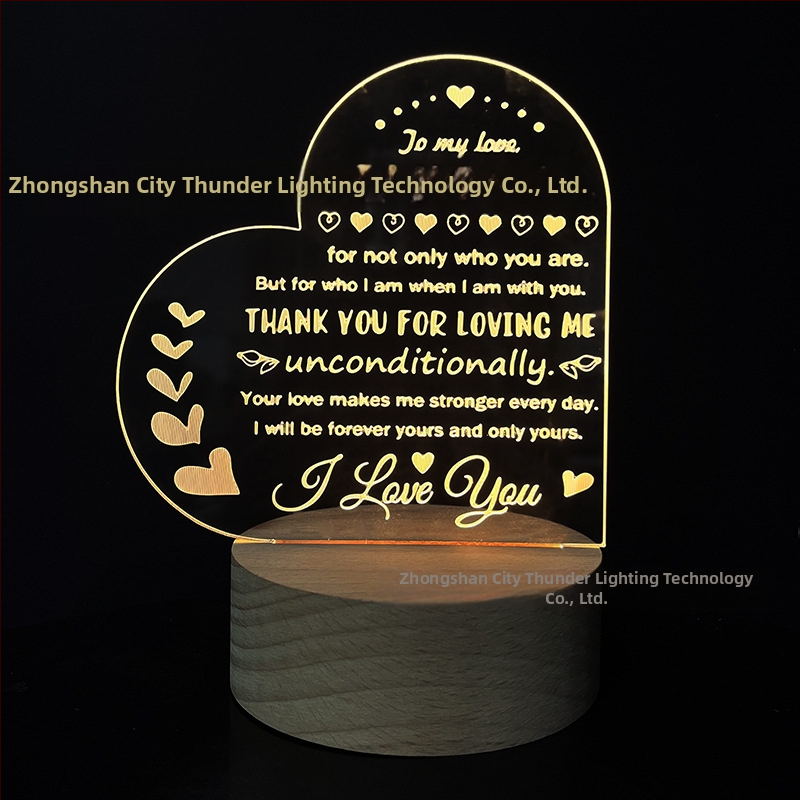 3D nočná lampa srdca z akrylu, sieťové napájanie, akrylový tienidlo, napätie ≤ 36V