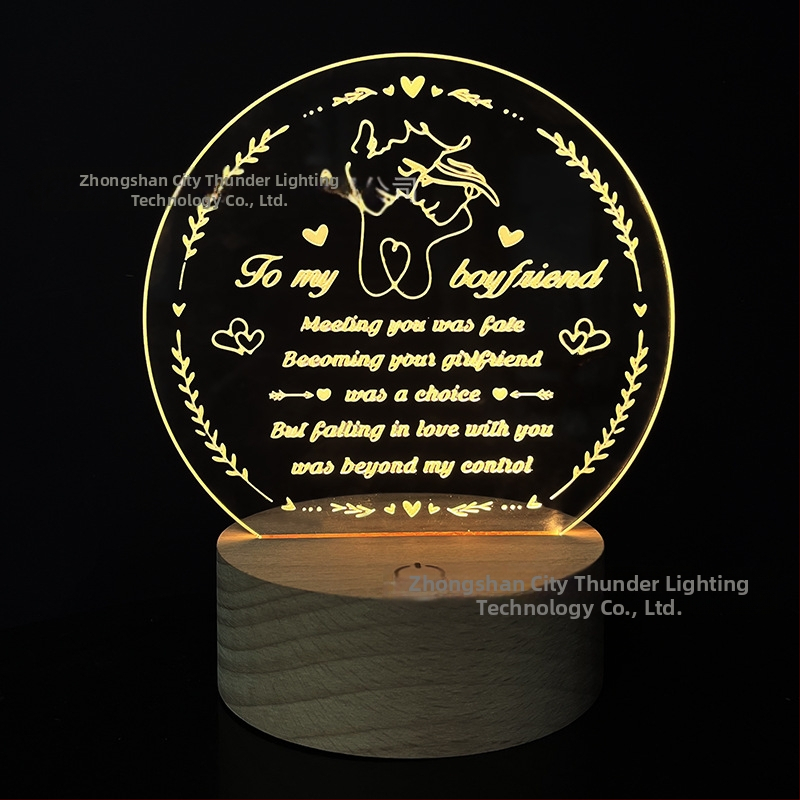 3D nočná lampa srdca z akrylu, sieťové napájanie, akrylový tienidlo, napätie ≤ 36V