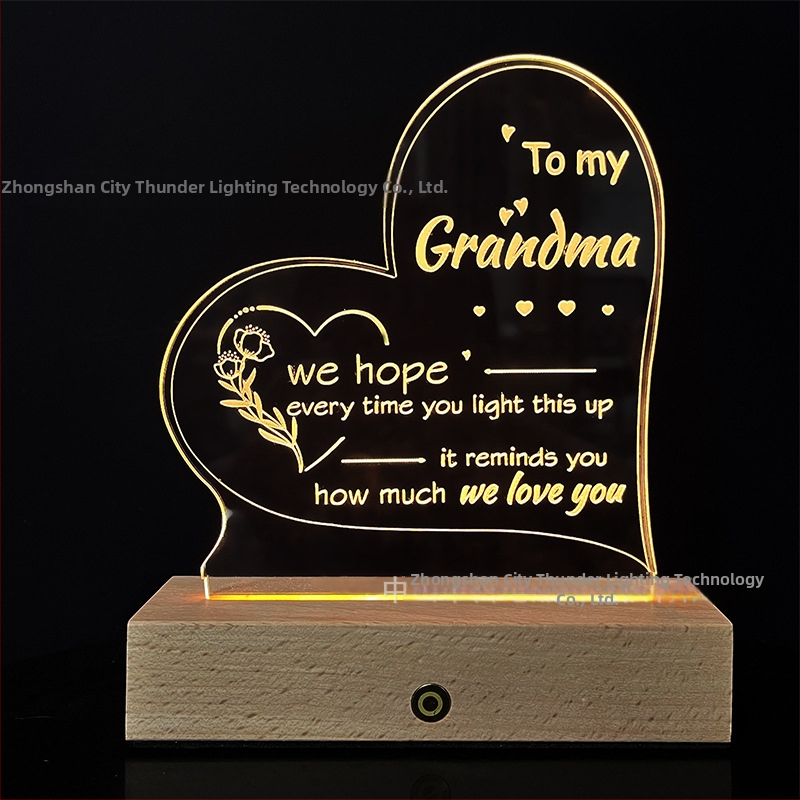 3D nočná lampa srdca z akrylu, sieťové napájanie, akrylový tienidlo, napätie ≤ 36V